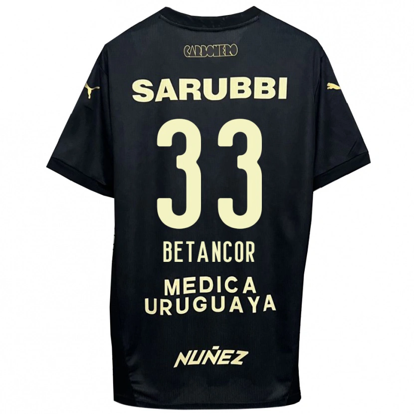 Danxen Bambino Maglia Bruno Betancor #33 Nero Oro Kit Gara Away 2025/26 Maglietta