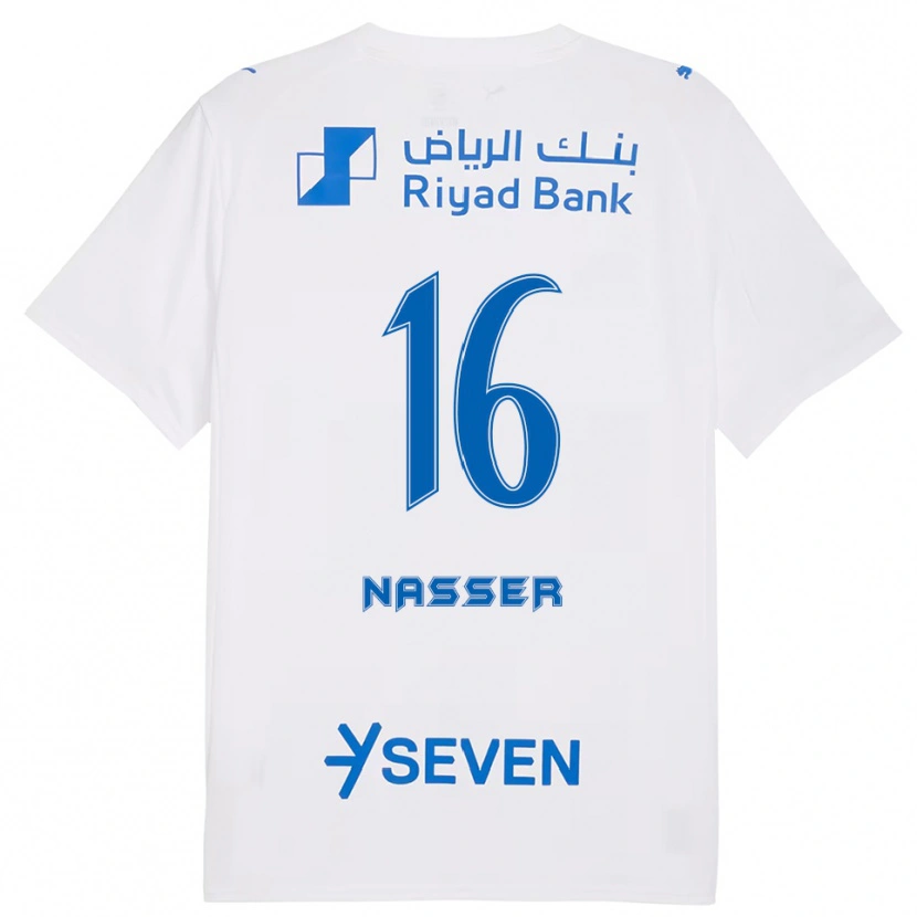 Danxen Bambino Maglia Nasser Al-Dawsari #16 Bianco Blu Kit Gara Away 2025/26 Maglietta