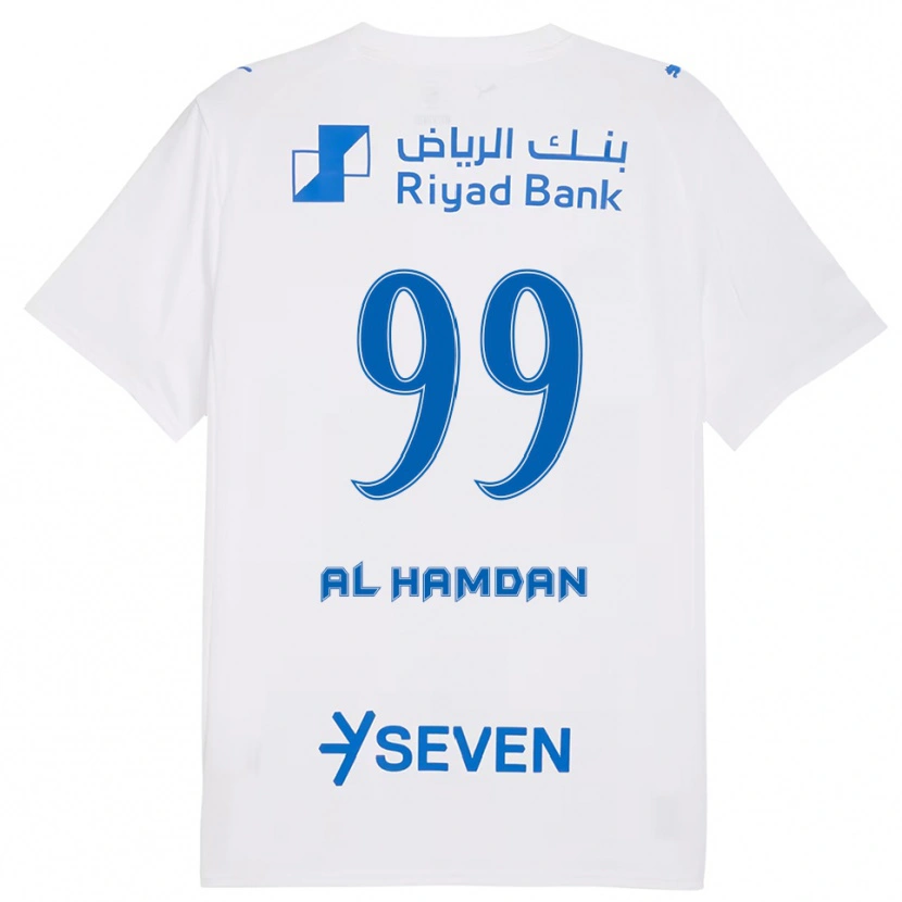 Danxen Bambino Maglia Abdullah Al-Hamdan #99 Bianco Blu Kit Gara Away 2025/26 Maglietta
