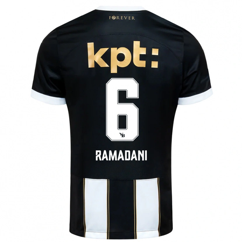 Danxen Bambino Maglia Leon Ramadani #6 Nero Bianco Kit Gara Away 2025/26 Maglietta