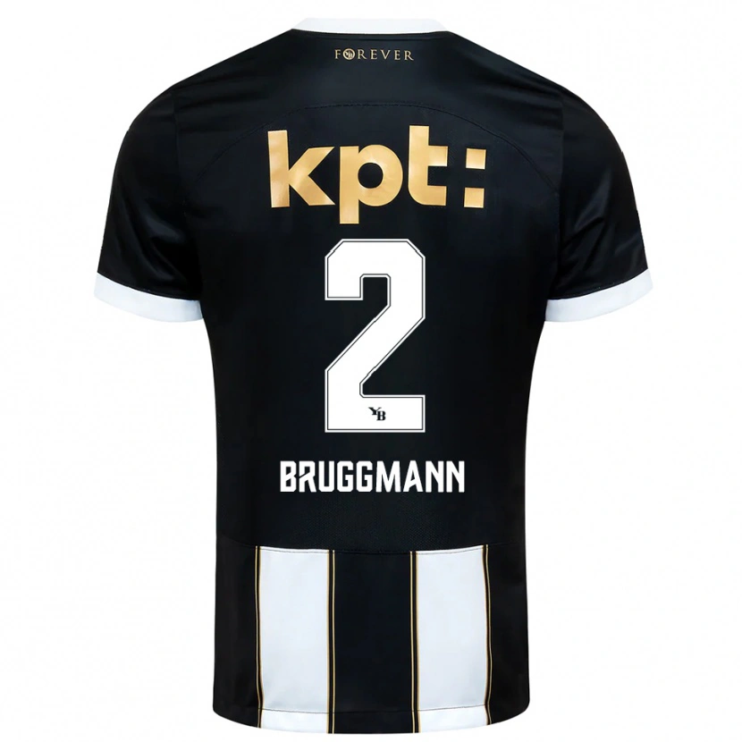 Danxen Bambino Maglia Lino Bruggmann #2 Nero Bianco Kit Gara Away 2025/26 Maglietta