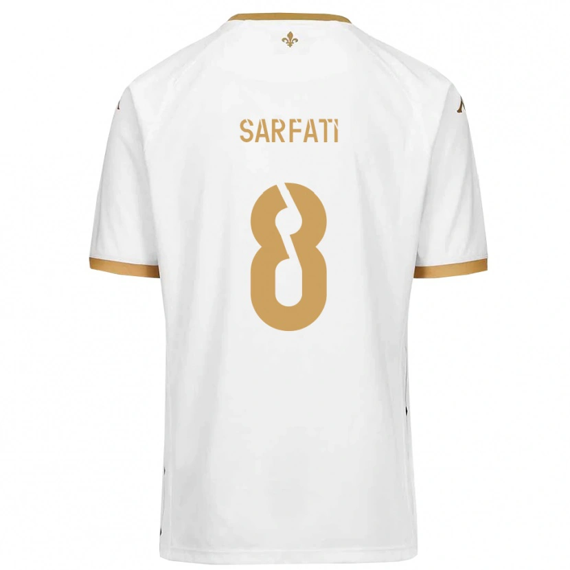 Danxen Bambino Maglia Isaac Sarfati #8 Bianco Oro Kit Gara Away 2025/26 Maglietta