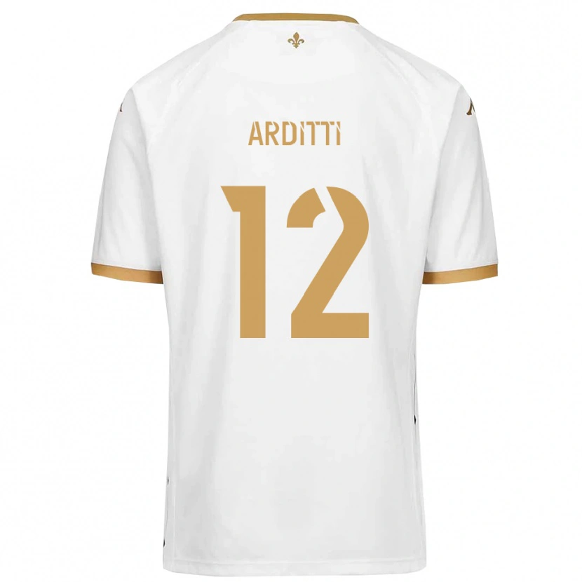 Danxen Bambino Maglia Nathan Arditti #12 Bianco Oro Kit Gara Away 2025/26 Maglietta
