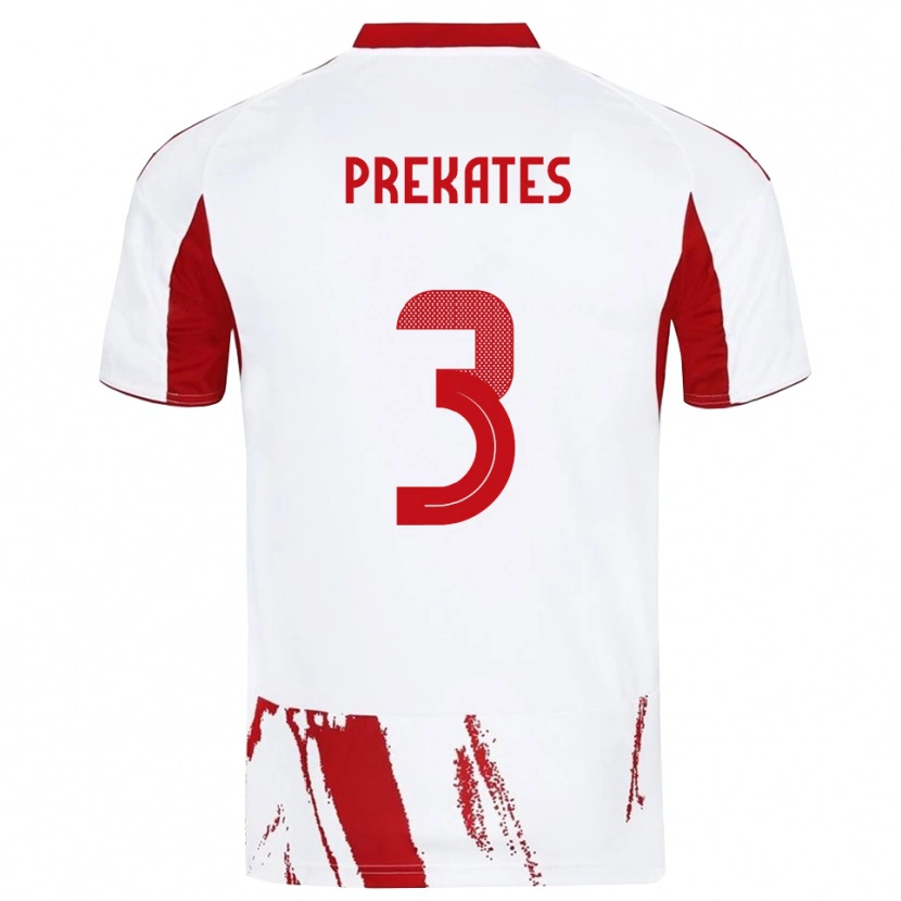 Danxen Bambino Maglia Vasilios Prekates #3 Bianco Rosso Kit Gara Away 2025/26 Maglietta