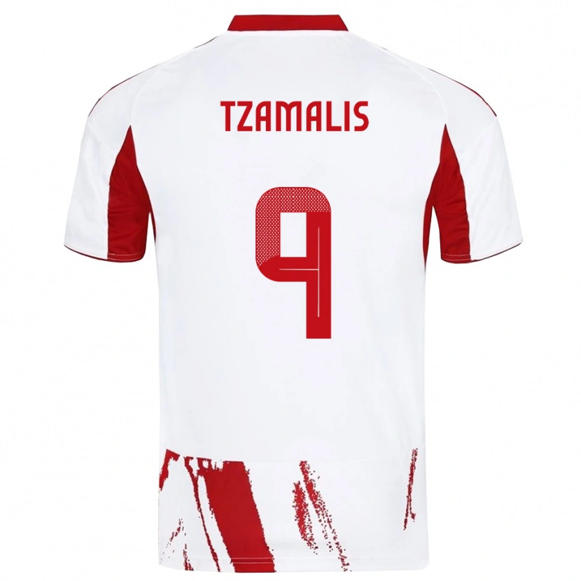 Danxen Bambino Maglia Alexandros Tzamalis #9 Bianco Rosso Kit Gara Away 2025/26 Maglietta