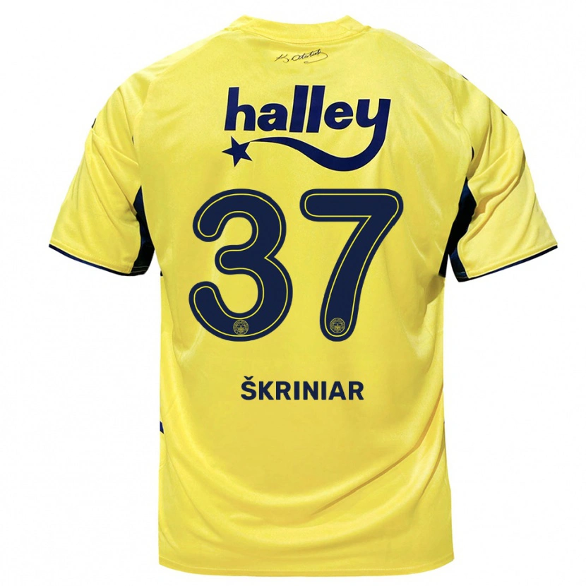 Danxen Bambino Maglia Milan Škriniar #37 Giallo Navy Kit Gara Away 2025/26 Maglietta