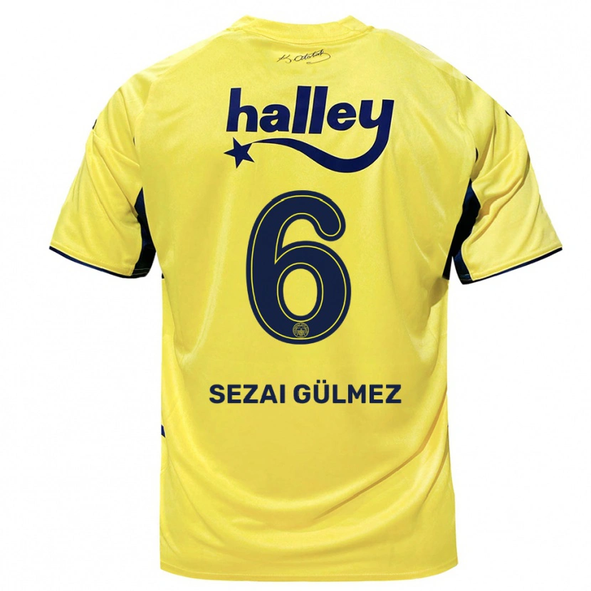Danxen Bambino Maglia Mustafa Sezai Gülmez #6 Giallo Navy Kit Gara Away 2025/26 Maglietta