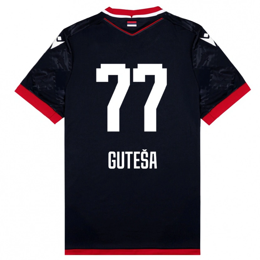 Danxen Bambino Maglia Ivan Guteša #77 Nero Rosso Kit Gara Away 2025/26 Maglietta