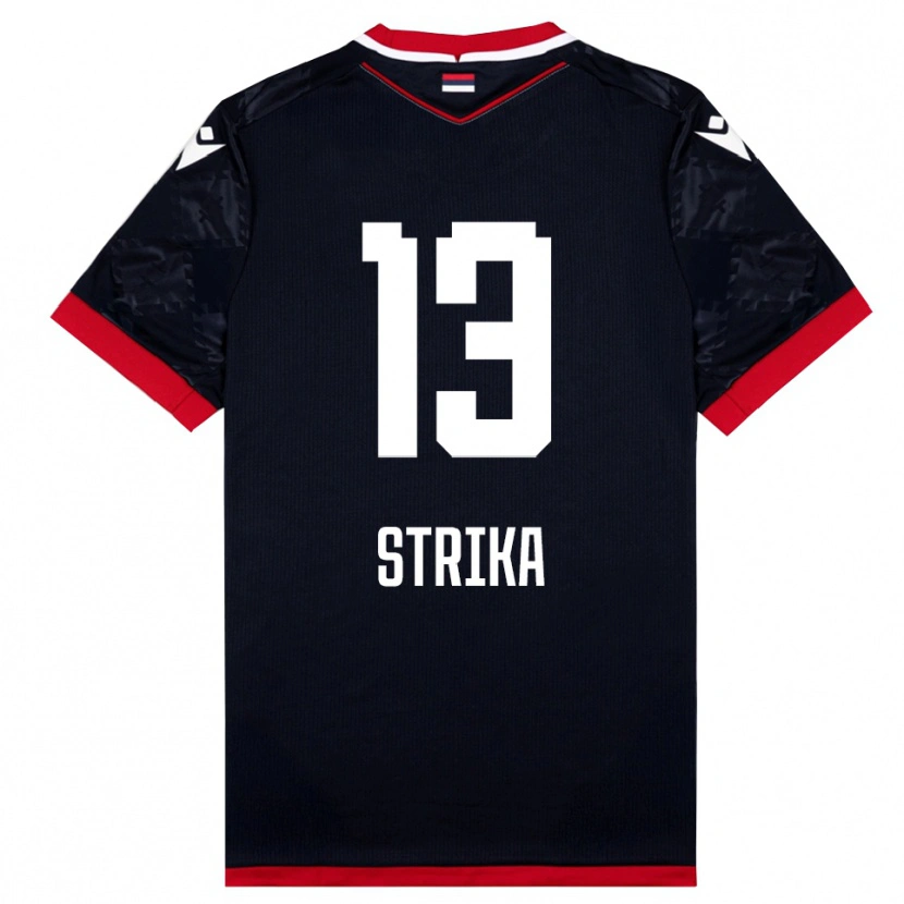 Danxen Bambino Maglia Matej Strika #13 Nero Rosso Kit Gara Away 2025/26 Maglietta