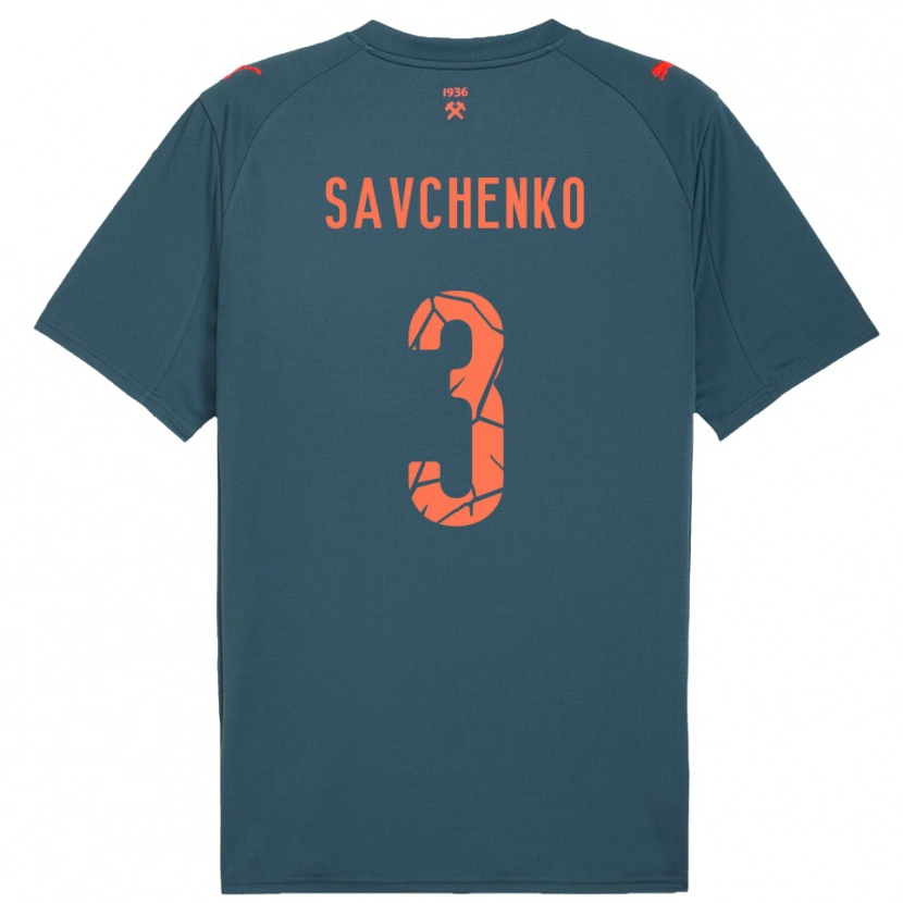 Danxen Bambino Maglia Roman Savchenko #3 Navy Rosso Kit Gara Away 2025/26 Maglietta