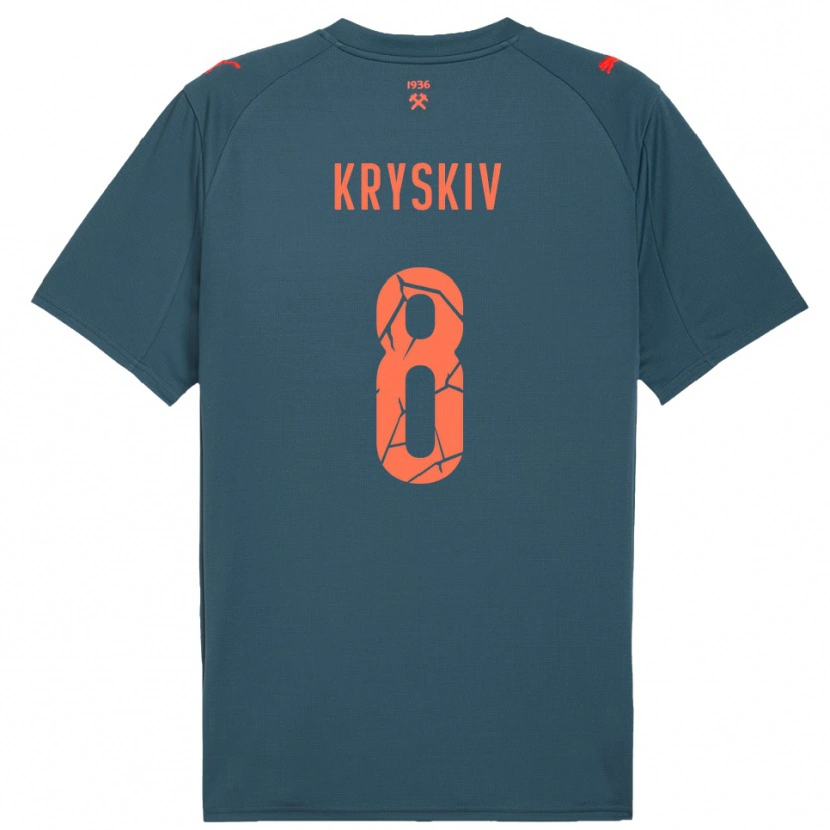 Danxen Bambino Maglia Dmytro Kryskiv #8 Navy Rosso Kit Gara Away 2025/26 Maglietta
