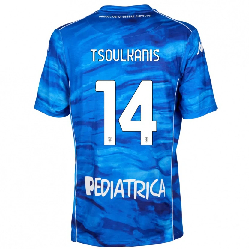 Danxen Uomo Maglia Konstantinos Tsoulkanis #14 Blu Bianco Kit Gara Home 2025/26 Maglietta