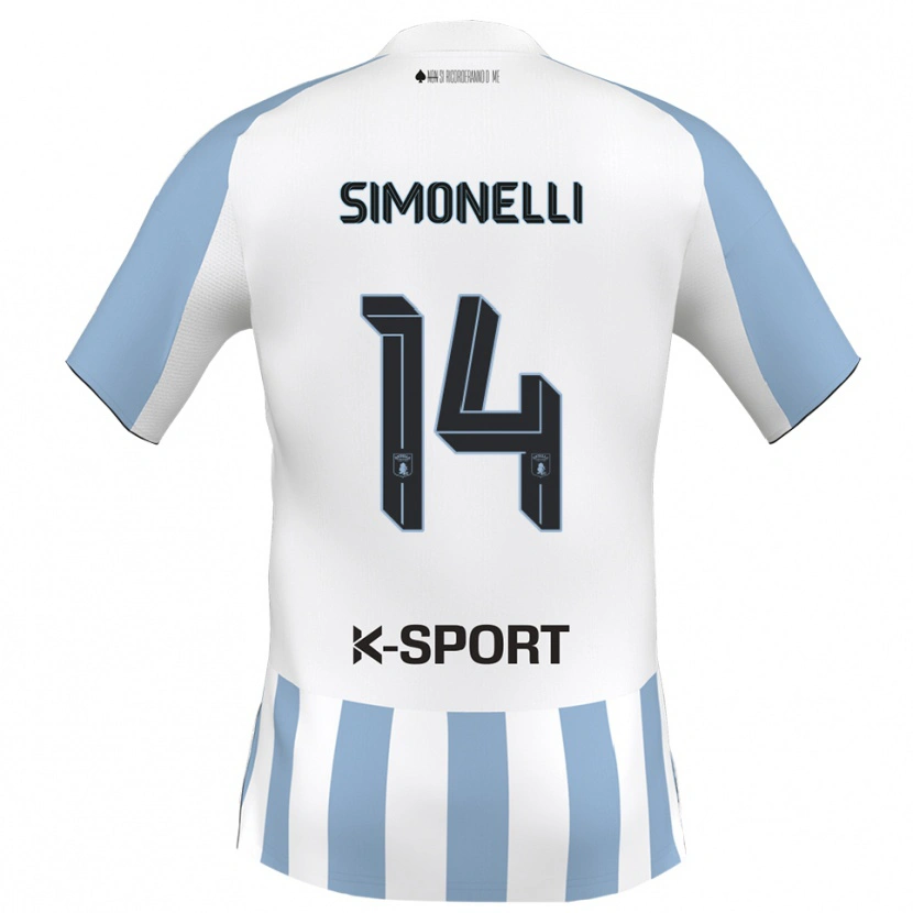Danxen Uomo Maglia Alessandro Simonelli #14 Bianco Azzurro Kit Gara Home 2025/26 Maglietta