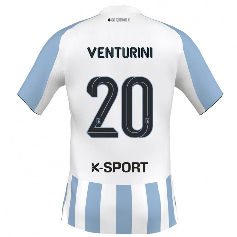 Danxen Uomo Maglia Mattia Venturini #20 Bianco Azzurro Kit Gara Home 2025/26 Maglietta