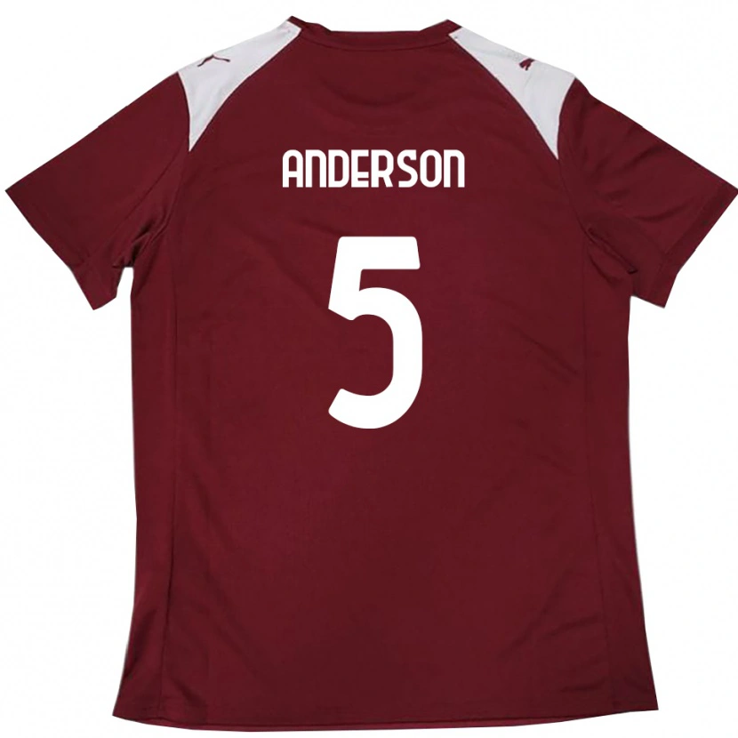 Danxen Uomo Maglia Marcus Anderson #5 Borgogna Bianco Kit Gara Home 2025/26 Maglietta