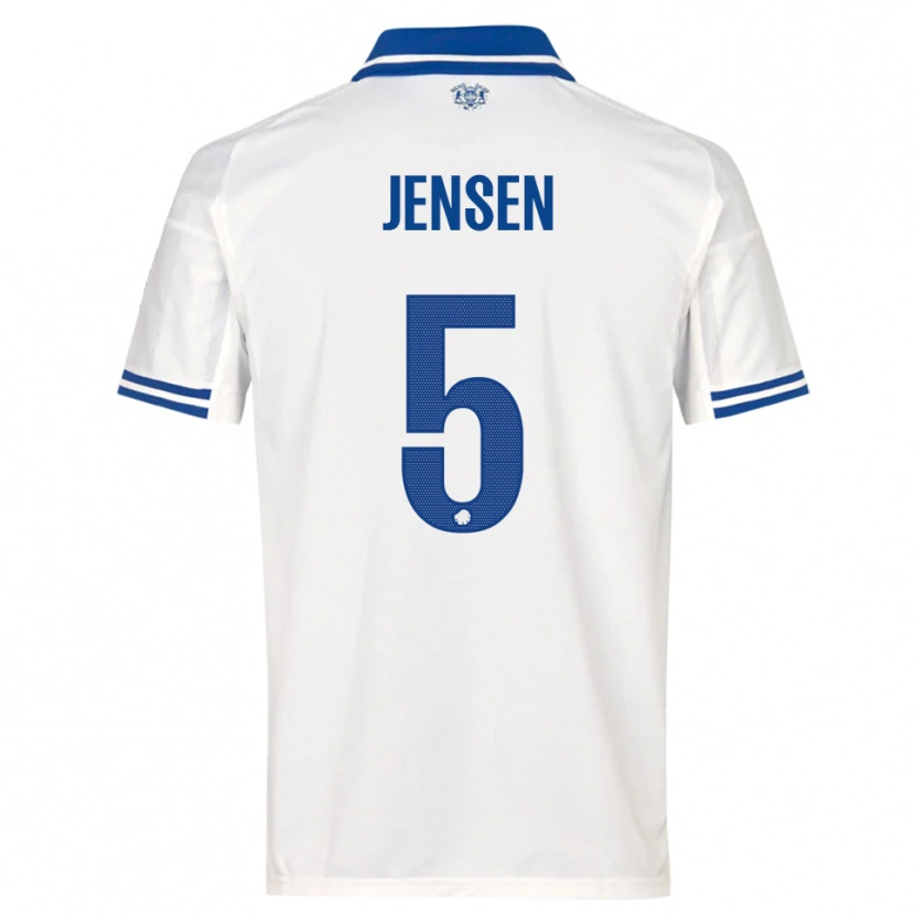 Danxen Uomo Maglia Emma Jensen #5 Bianco Blu Kit Gara Home 2025/26 Maglietta