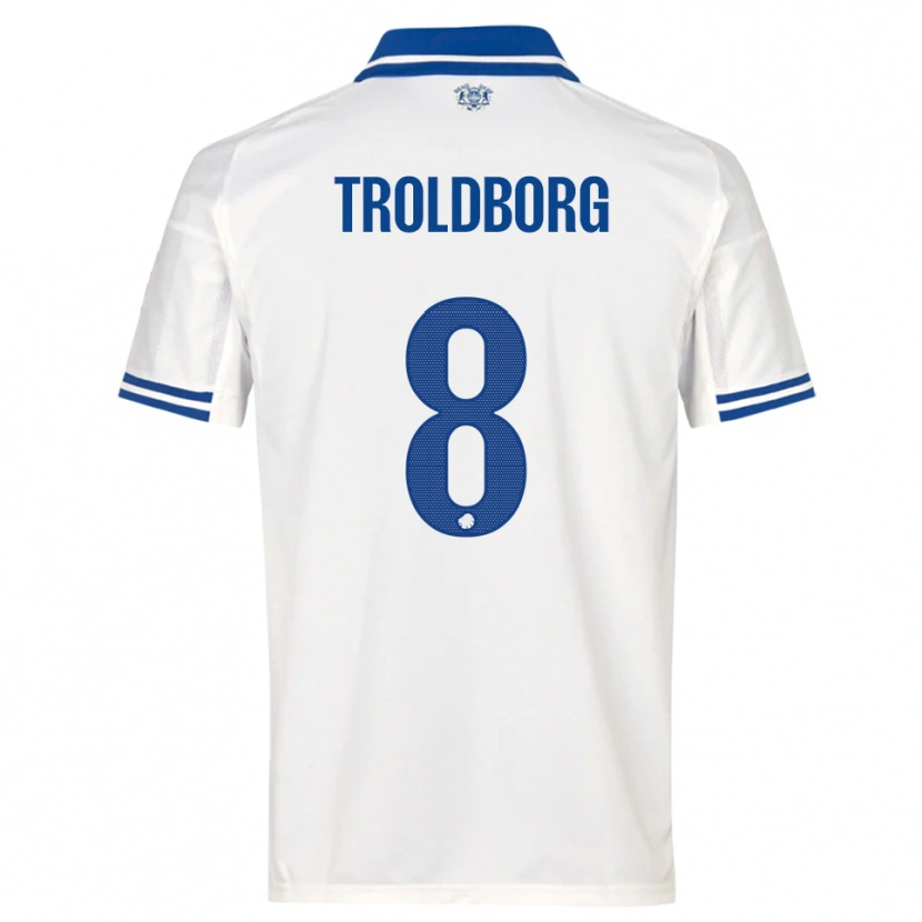 Danxen Uomo Maglia Frederikke Troldborg #8 Bianco Blu Kit Gara Home 2025/26 Maglietta