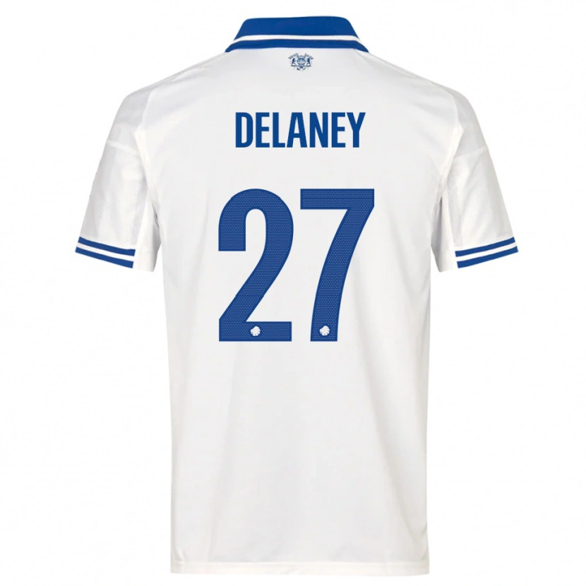 Danxen Uomo Maglia Thomas Delaney #27 Bianco Blu Kit Gara Home 2025/26 Maglietta