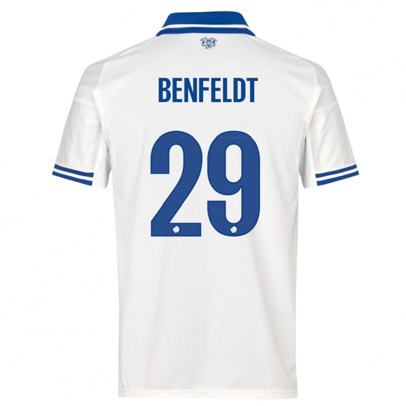 Danxen Uomo Maglia Frederikke Benfeldt #29 Bianco Blu Kit Gara Home 2025/26 Maglietta