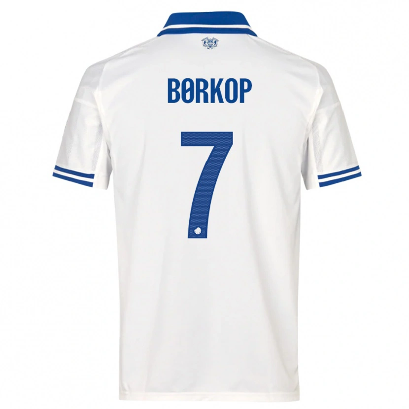 Danxen Uomo Maglia Julie Børkop #7 Bianco Blu Kit Gara Home 2025/26 Maglietta
