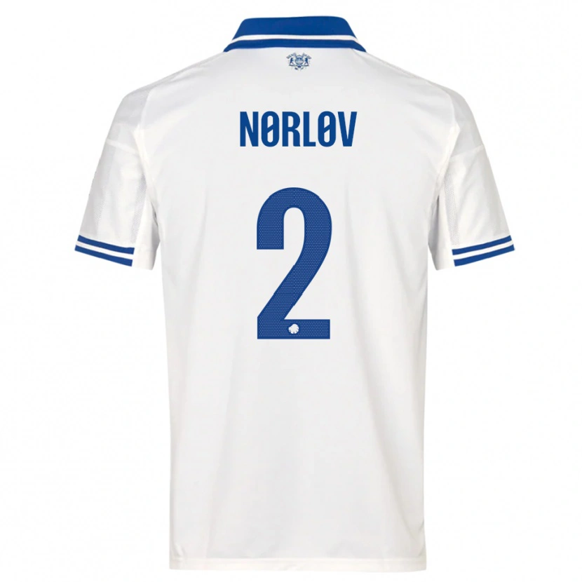 Danxen Uomo Maglia William Nørløv #2 Bianco Blu Kit Gara Home 2025/26 Maglietta