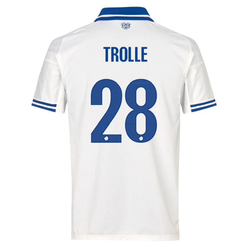 Danxen Uomo Maglia Frederikke Trolle #28 Bianco Blu Kit Gara Home 2025/26 Maglietta