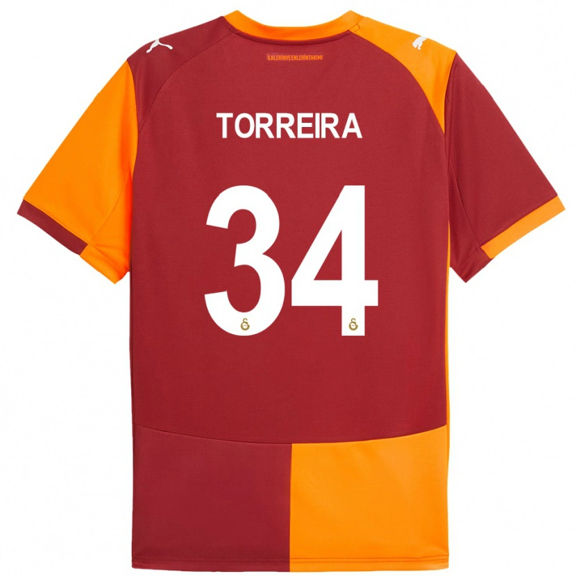 Danxen Uomo Maglia Lucas Torreira #34 Rosso Arancione Kit Gara Home 2025/26 Maglietta