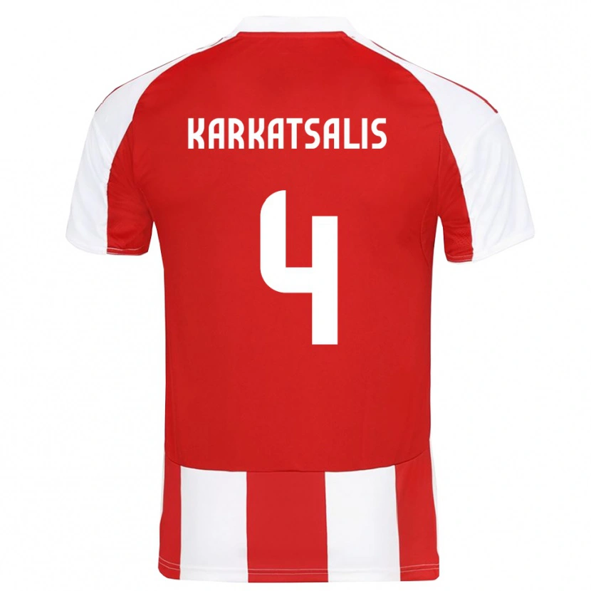 Danxen Uomo Maglia Vasilios Karkatsalis #4 Rosso Bianco Kit Gara Home 2025/26 Maglietta