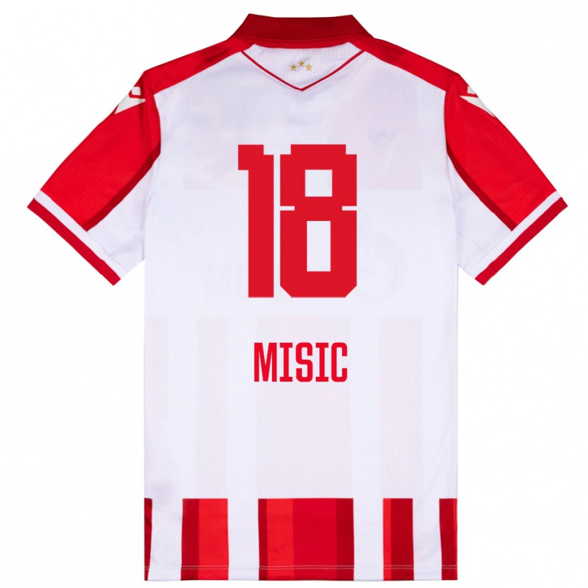 Danxen Uomo Maglia Ognjen Misic #18 Rosso Bianco Kit Gara Home 2025/26 Maglietta