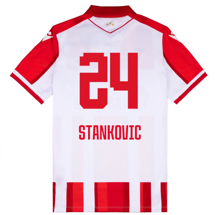 Danxen Uomo Maglia Nikola Stankovic #24 Rosso Bianco Kit Gara Home 2025/26 Maglietta