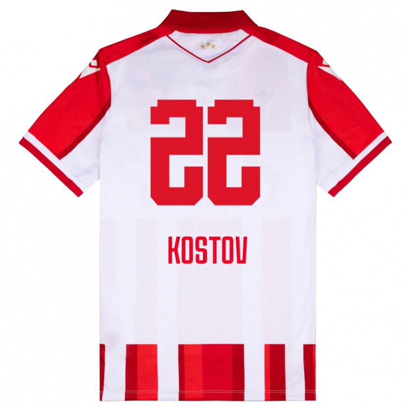 Danxen Uomo Maglia Vasilije Kostov #22 Rosso Bianco Kit Gara Home 2025/26 Maglietta