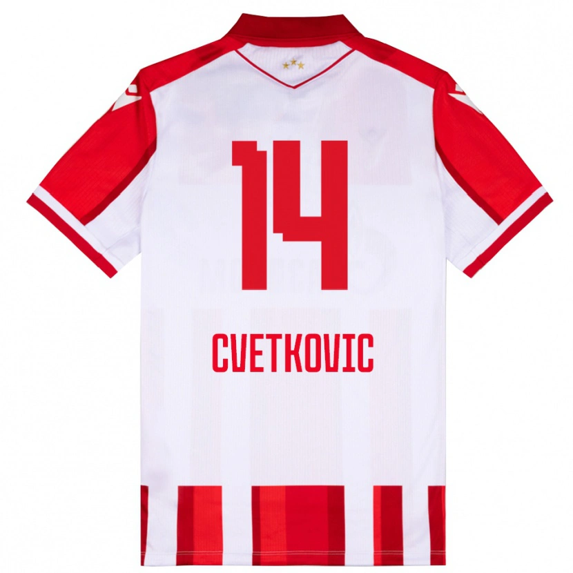 Danxen Uomo Maglia Djordje Cvetkovic #14 Rosso Bianco Kit Gara Home 2025/26 Maglietta