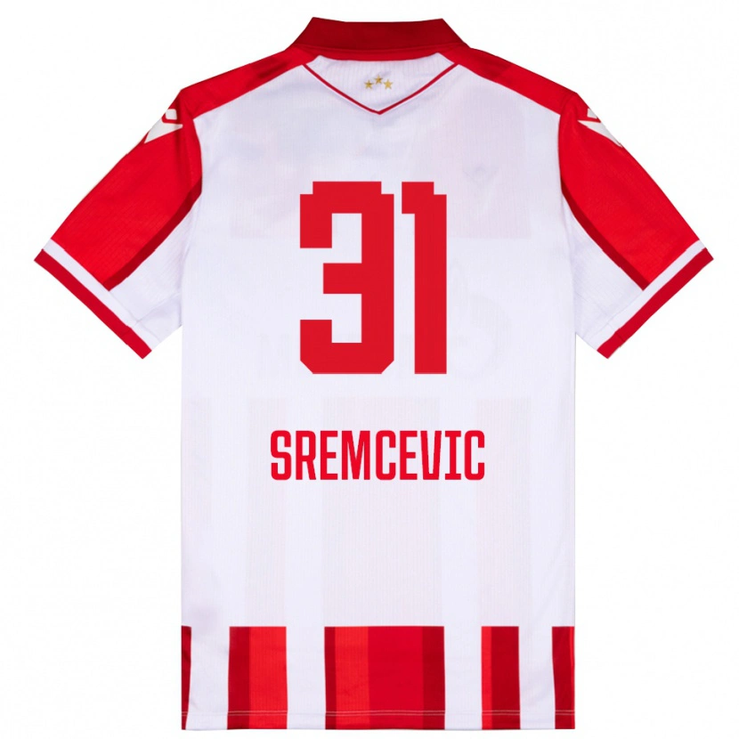 Danxen Uomo Maglia Uros Sremcevic #31 Rosso Bianco Kit Gara Home 2025/26 Maglietta
