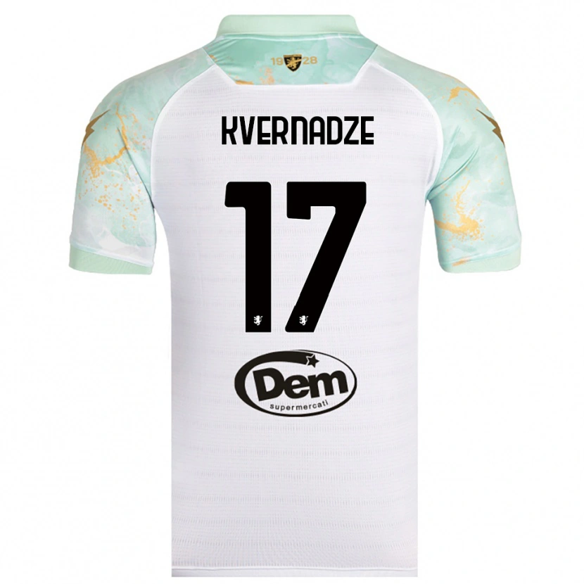 Danxen Uomo Maglia Giorgi Kvernadze #17 Bianco Nero Kit Gara Away 2025/26 Maglietta