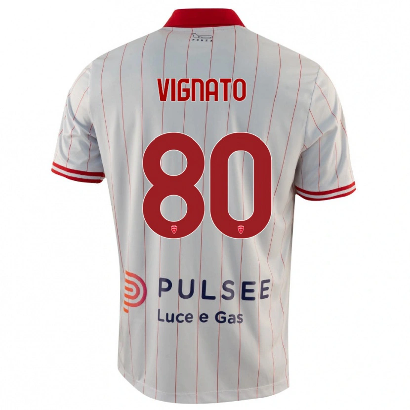 Danxen Uomo Maglia Samuele Vignato #80 Bianco Rosso Blu Kit Gara Away 2025/26 Maglietta