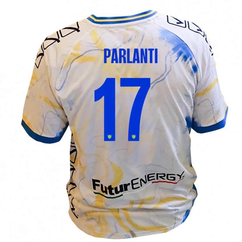 Danxen Uomo Maglia Gabriele Parlanti #17 Bianco Giallo Blu Kit Gara Away 2025/26 Maglietta