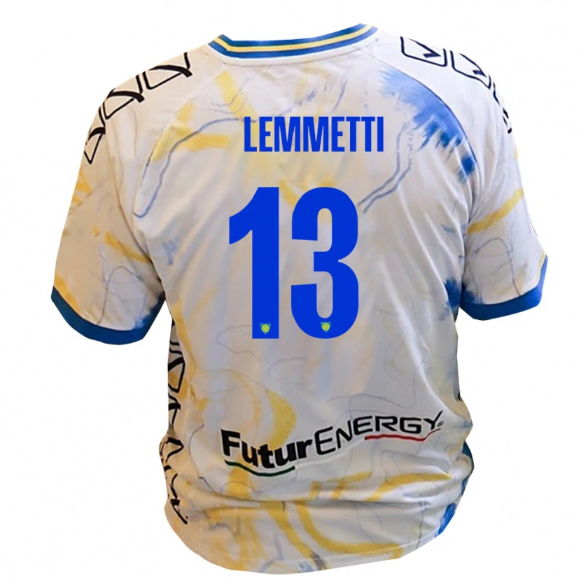 Danxen Uomo Maglia Tommaso Lemmetti #13 Bianco Giallo Blu Kit Gara Away 2025/26 Maglietta