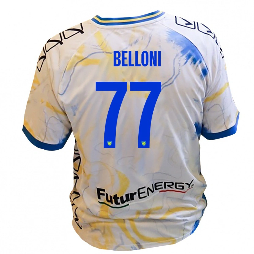 Danxen Uomo Maglia Niccolò Belloni #77 Bianco Giallo Blu Kit Gara Away 2025/26 Maglietta