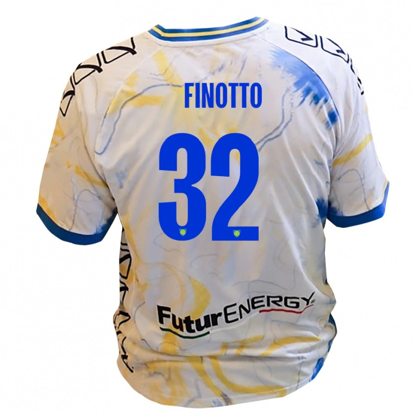Danxen Uomo Maglia Mattia Finotto #32 Bianco Giallo Blu Kit Gara Away 2025/26 Maglietta