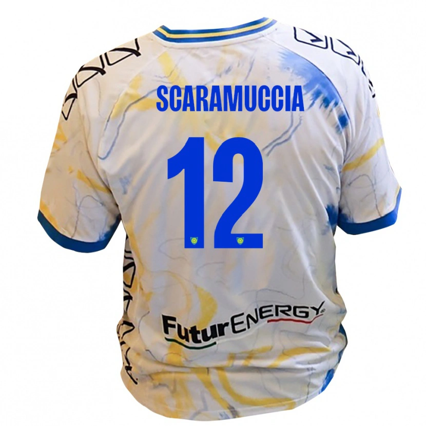 Danxen Uomo Maglia Francesco Scaramuccia #12 Bianco Giallo Blu Kit Gara Away 2025/26 Maglietta