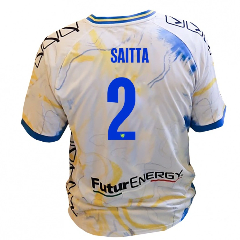Danxen Uomo Maglia Mattia Saitta #2 Bianco Giallo Blu Kit Gara Away 2025/26 Maglietta