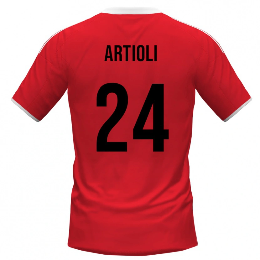 Danxen Uomo Maglia Federico Artioli #24 Rosso Bianco Kit Gara Away 2025/26 Maglietta