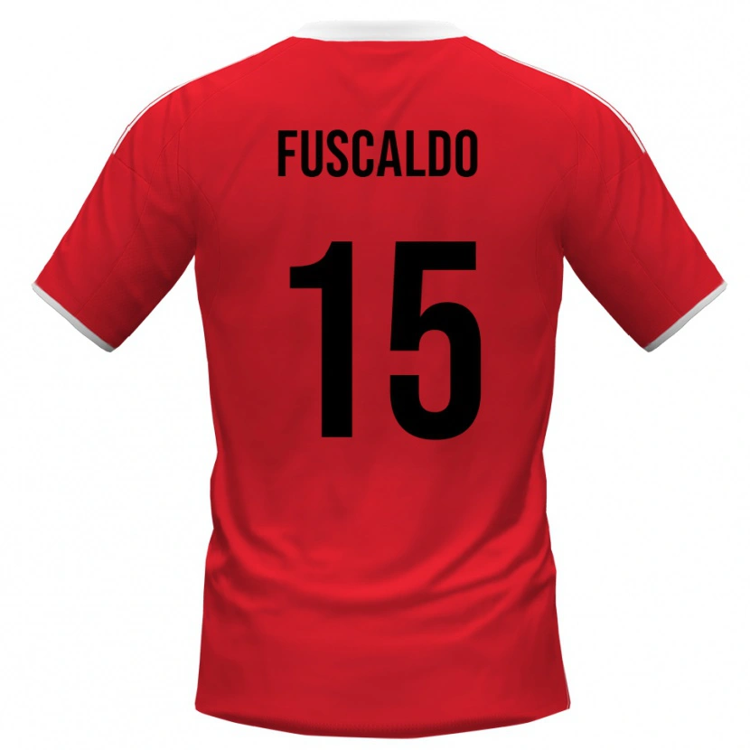 Danxen Uomo Maglia Manuel Fuscaldo #15 Rosso Bianco Kit Gara Away 2025/26 Maglietta