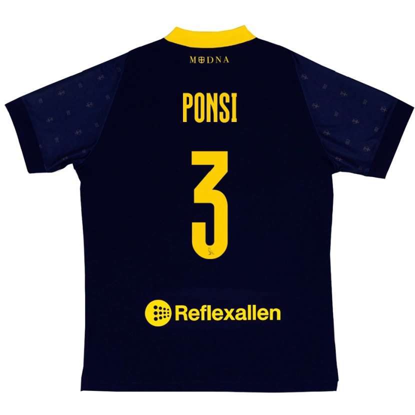 Danxen Uomo Maglia Fabio Ponsi #3 Navy Giallo Kit Gara Away 2025/26 Maglietta