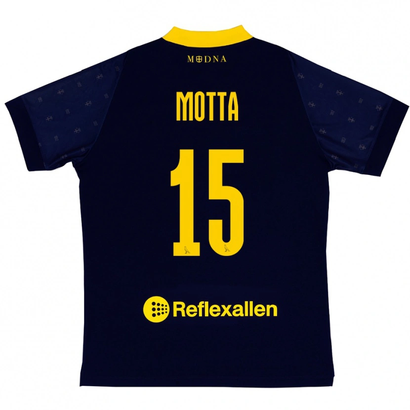 Danxen Uomo Maglia Nicolò Motta #15 Navy Giallo Kit Gara Away 2025/26 Maglietta