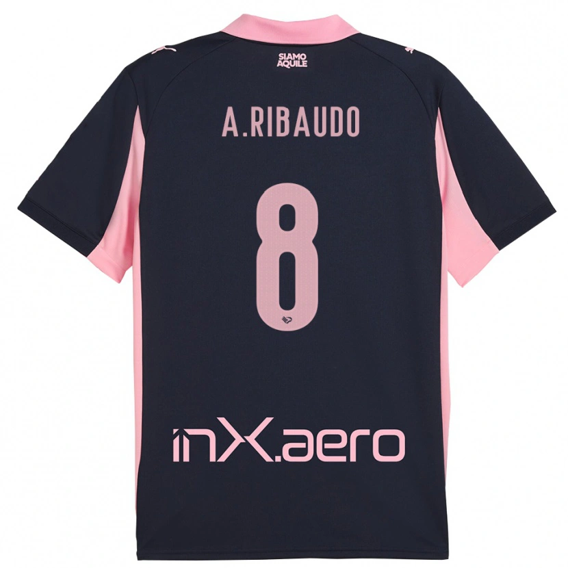 Danxen Uomo Maglia Alessandro Ribaudo #8 Navy Rosa Kit Gara Away 2025/26 Maglietta