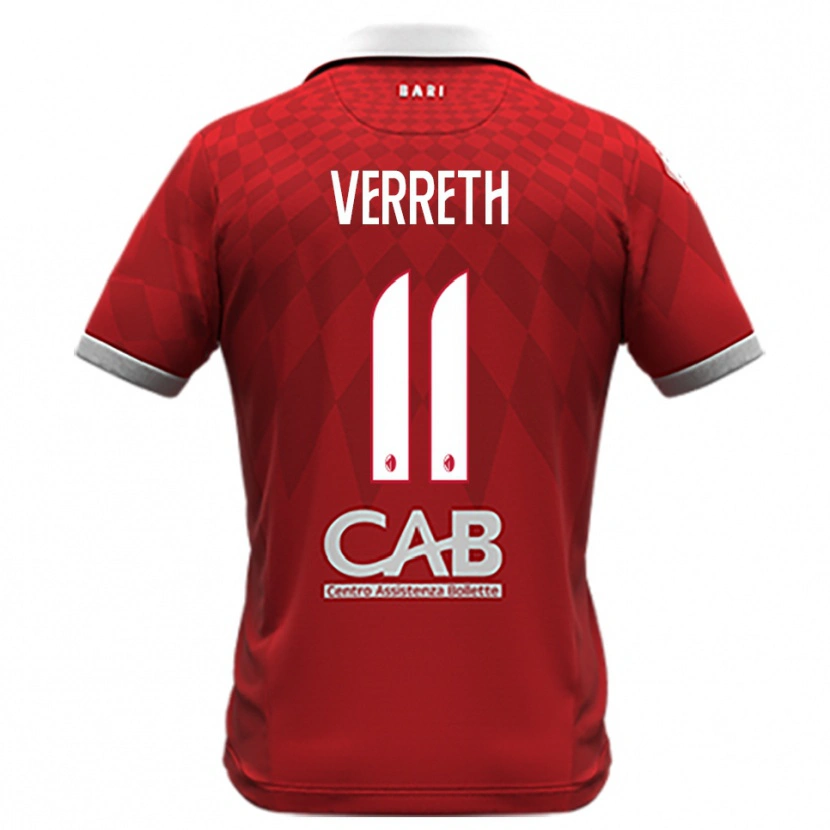 Danxen Uomo Maglia Matthias Verreth #11 Rosso Bianco Kit Gara Away 2025/26 Maglietta