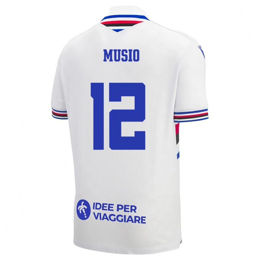 Danxen Uomo Maglia Luca Musio #12 Bianco Blu Rosso Kit Gara Away 2025/26 Maglietta