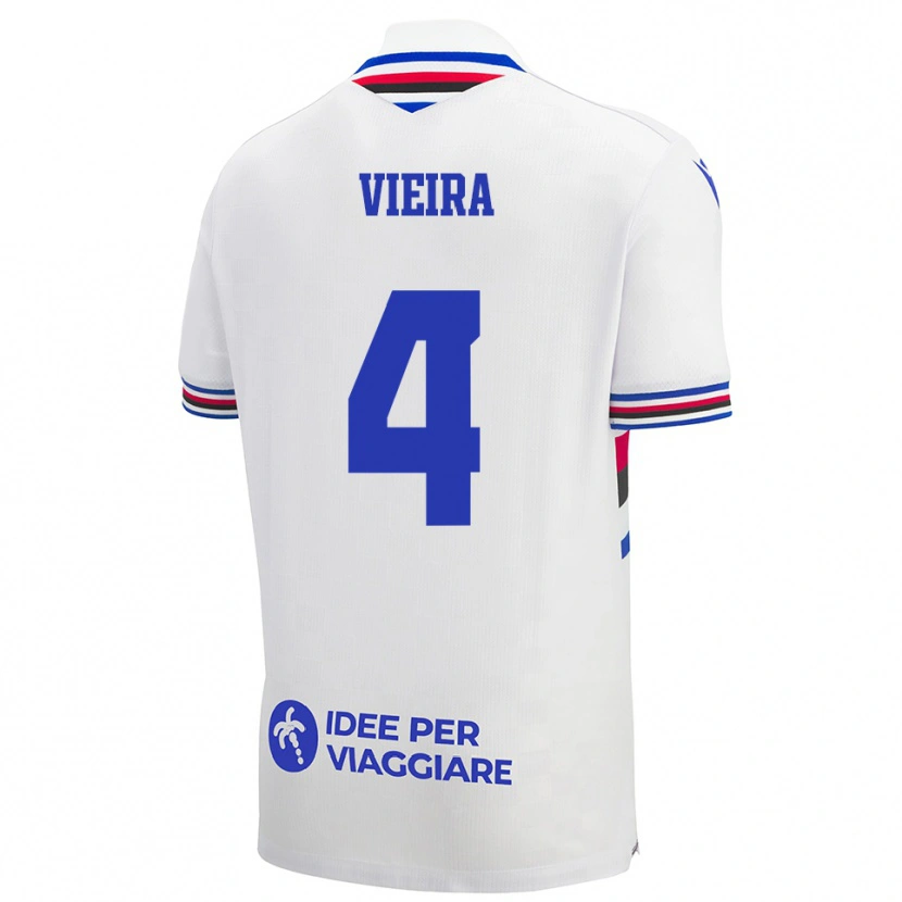 Danxen Uomo Maglia Ronaldo Vieira #4 Bianco Blu Rosso Kit Gara Away 2025/26 Maglietta
