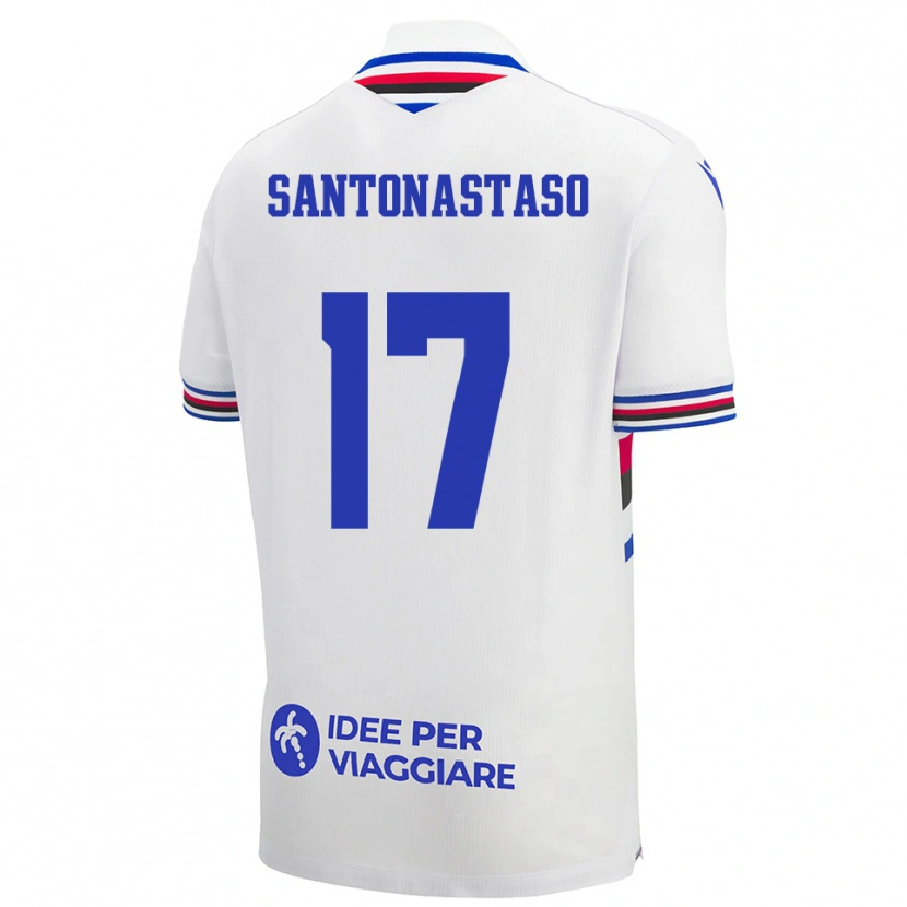 Danxen Uomo Maglia Vincenzo Santonastaso #17 Bianco Blu Rosso Kit Gara Away 2025/26 Maglietta